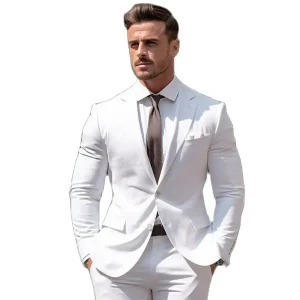 Formal White Men's Suit Elegant Groom Complete Set One-Breast Notch Lapel Chic Two-Piece Jacket and Pants Set for Wedding Party Homme