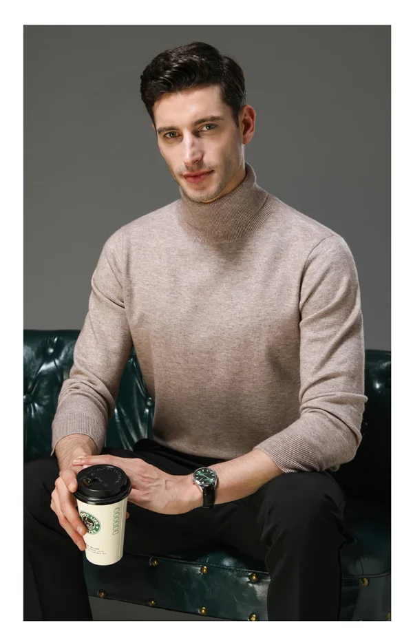Men's High Collar Solid Color Wool Sweater, New Stretch Top for Autumn and Winter, Pullover Knitwear for Daily Leisure, Business Warm - Image 3