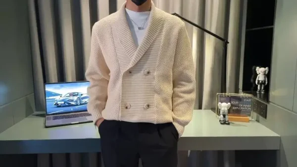 Men's Warm Knitted Sweater with V-neck, Double-breasted Solid Color, Perfect for Autumn and Winter.Cardigans for Men - Image 5