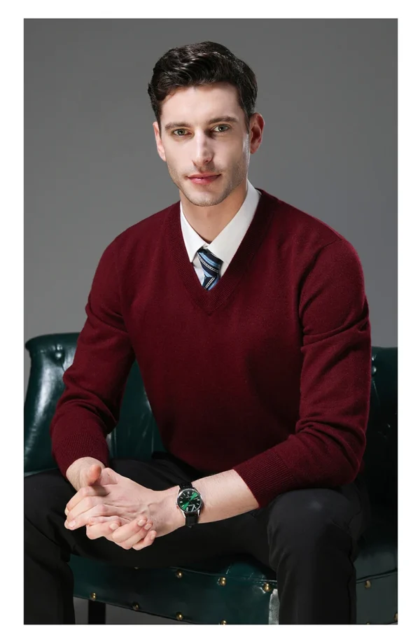 Warm Men's V-neck Solid Color Sweater, New Stretch Top for Autumn and Winter, Pullover Knitwear for Daily Leisure, Business - Image 10