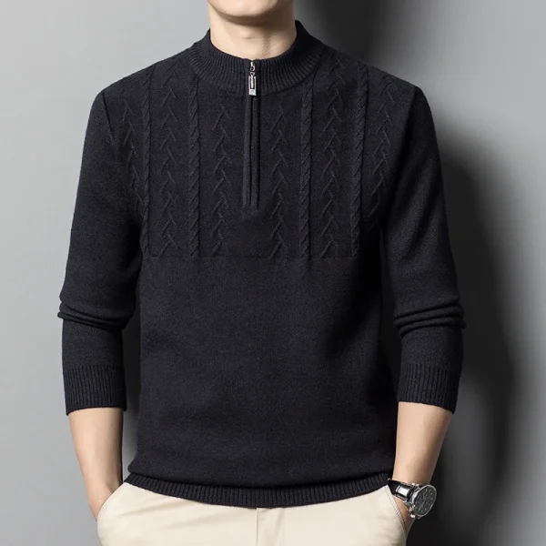 Warm, long-sleeved, solid-colored, half-zip men's pullover sweater with a half-high collar for fall and winter. - Image 7