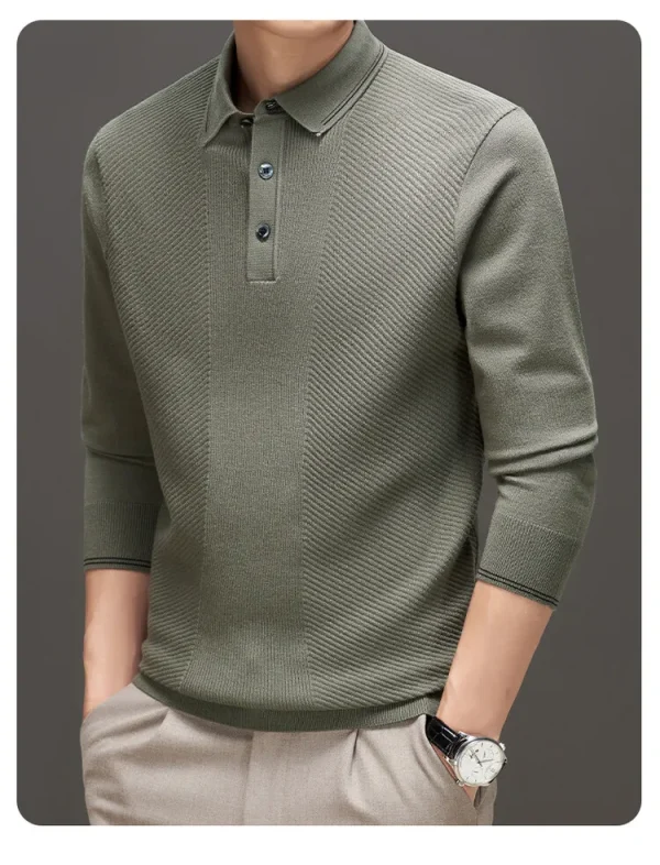 Warm knit long-sleeved cardigan, daily commute pullover sweater, and solid-colored business casual men's polo shirt. - Image 16