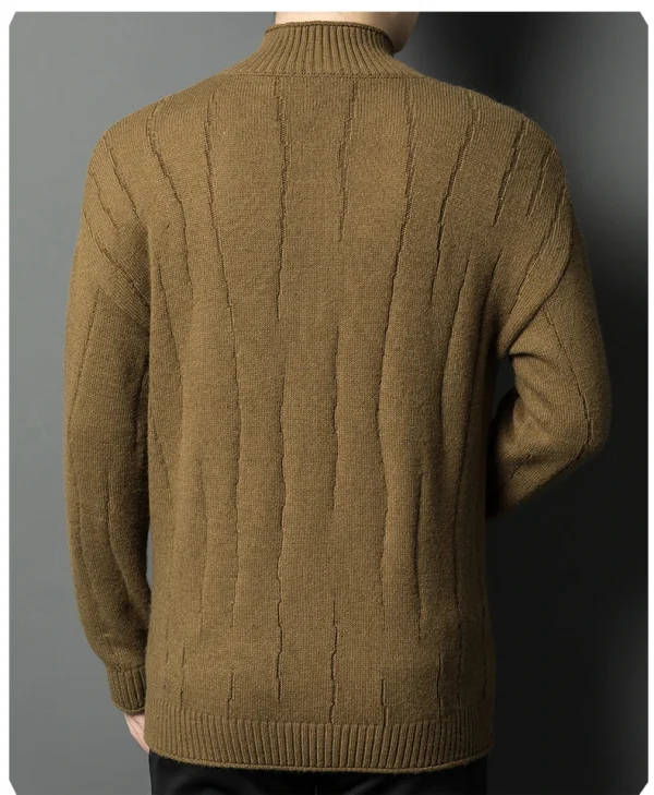 New Men's Solid Color Half Turtleneck Knitted Jacket with Zipper, Cozy Long Sleeve Sweater for Fall and Winter - Image 18