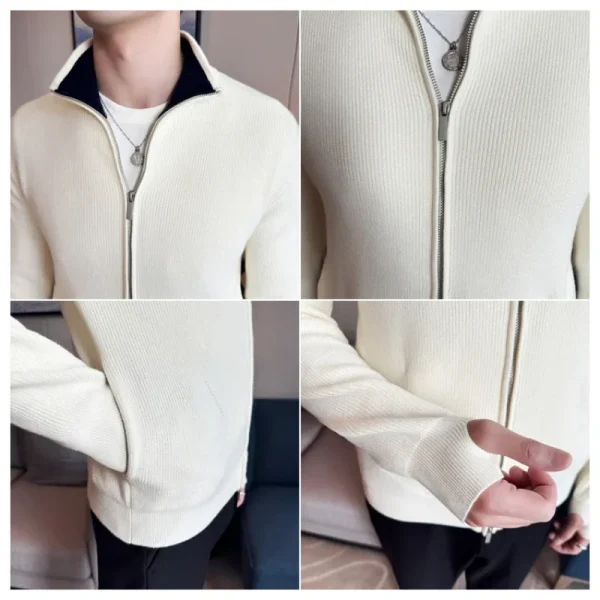 Stretch Solid Color Zipper Cardigan for Fall and Winter, Men's Business Casual Sweater for Everyday Wear.The Collar Coat Stand-up - Image 3