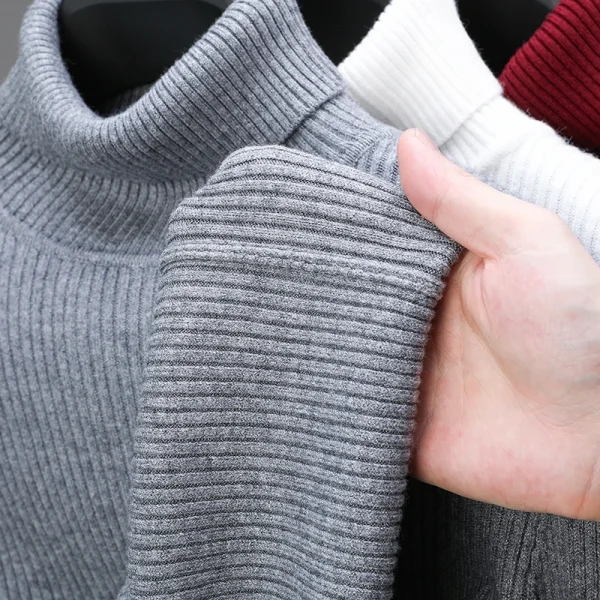 Men's Elegant Gray All-Match T-Shirt, Slim Fit Innerwear, Long-Sleeved Sweater, and Superior Lapel High Collar Knitwear - Image 5