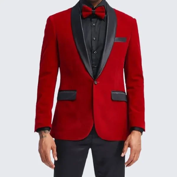 Red Stylish Men's One-Button Shawl Lapel Slim Fit Jacket One-Piece Premium Formal Wedding Party Blouse - Image 3