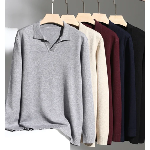 Men's business casual sweater with a V-neck in a plain color, warm ribbed pullover for fall 2025. - Image 3