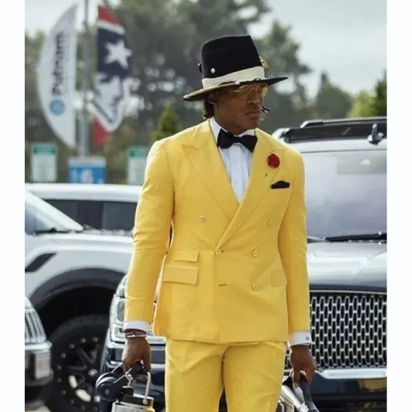 Ladies' Yellow Suits for Men Regular Length Chic Costume Homme Loose Daily Two Piece Jacket Pants Double Breasted Peak Lapel - Image 3