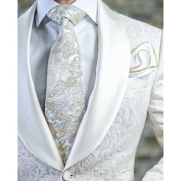 Luxurious White Jacquard Men's One-Button Slim Fit Wedding Groom Tuxedos Chic Two-Piece Jacket and Pants Costume Homme Blazer for 2025 - Image 3