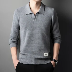 Business Casual Men's Versatile Knitted Pullover Sweater with Warm Collar for Autumn and Winter