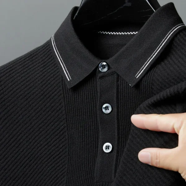 Warm knit long-sleeved cardigan, daily commute pullover sweater, and solid-colored business casual men's polo shirt. - Image 22
