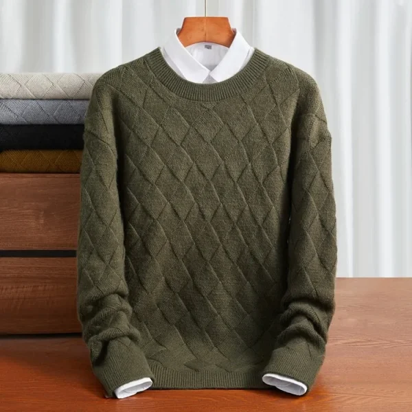 Grid of Solid Colors Premium Men's Warm Bottomed Pullover Sweater with a Loose Casual O-neck for Fall and Winter. - Image 13