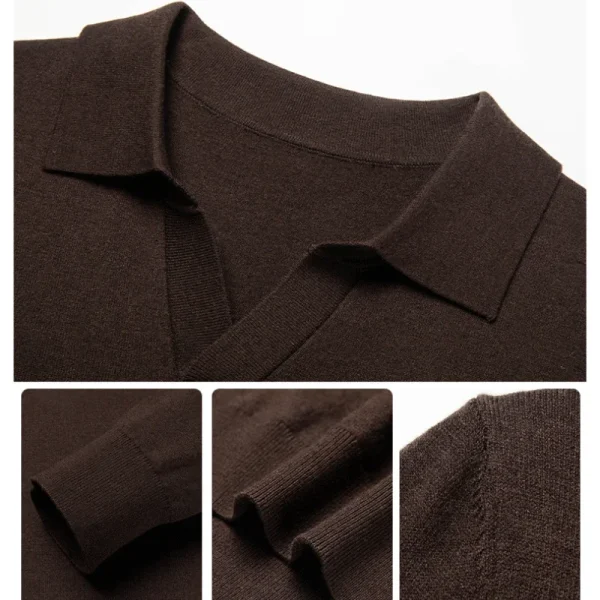 Men's Business Casual Slim-Fitting Wool Textile Sweater, Gentleman Polo Shirt, and Blouse Collar Knitted Pullover for Fall and Winter - Image 4