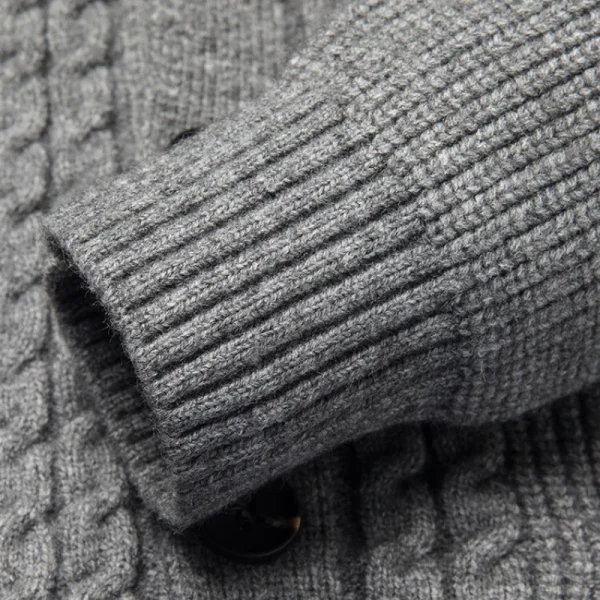 Men's solid-colored, V-necked, single-breasted, slim, stretchable, long-sleeved sweater with vertical stripes for fall daily warmth. - Image 4
