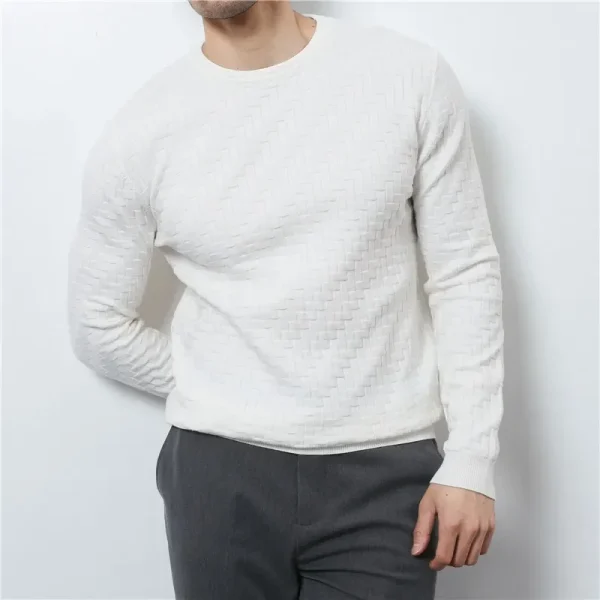 Men's Pullover Slim Fit Warm Base Sweater in Solid Color Jacquard Knit, Premium Sweater - Image 3