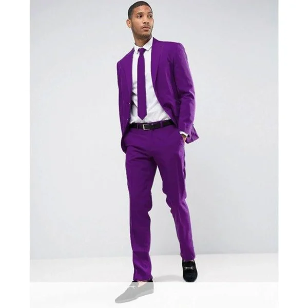 Formal Slim-Fit Purple Men's Suits Party Complete Sets: One Breatched Peak Lapel Regular Length Luxury Two-Piece Jacket and Pants - Image 2