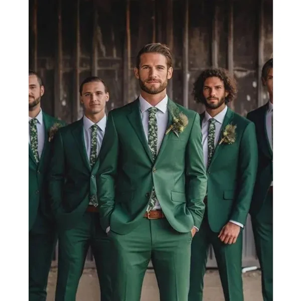 Stylish Men's Single-breasted, Notch, Lapel, Slim-Fit Blazer, Two-Piece Jacket, Pants, and Costume for Groomsmen - Image 2