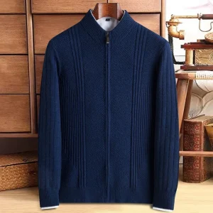 New 2024 Men's Stretchable Warm Knit Cardigan, Half High-collar Zip Knit Autumn and Winter Sweater for Daily Commuters.
