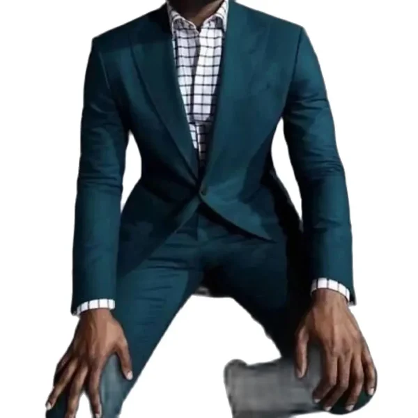 A formal green single-breasted men's suit with a flat front blazer that is regular length Stylish Groom Outfit for the Wedding Two-piece blazer, pants, and jacket - Image 4