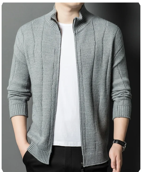 New Men's Solid Color Half Turtleneck Knitted Jacket with Zipper, Cozy Long Sleeve Sweater for Fall and Winter - Image 11