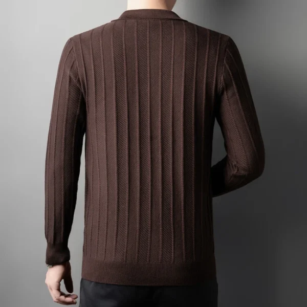 Men's Solid Color, Single-Breasted, Striped Cardigan, Premium Warm Fall/Winter Sweater - Image 2