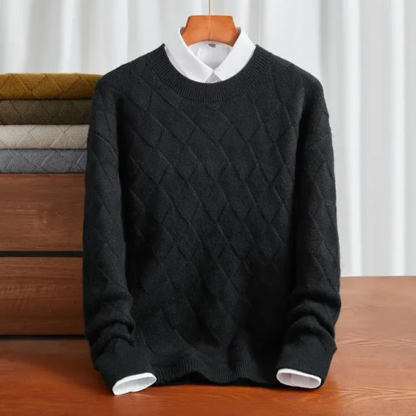 Grid of Solid Colors Premium Men's Warm Bottomed Pullover Sweater with a Loose Casual O-neck for Fall and Winter. - Image 14