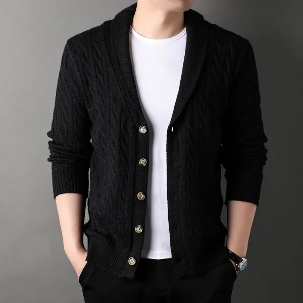 Vintage Twisted Men's Sweater Cardigan, New Men's Knitwear, Green Collar, Fashion, Long Sleeves, Casual Home Style - Image 2