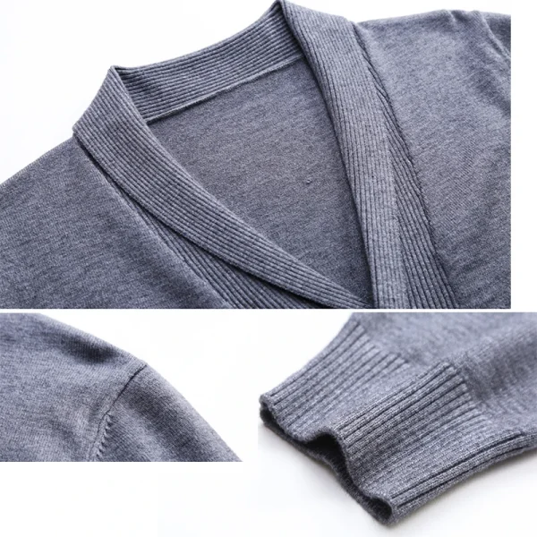 High-quality, solid-colored, V-necked cardigan for men's business casual, everyday, stretchable, and warm sweater - Image 4