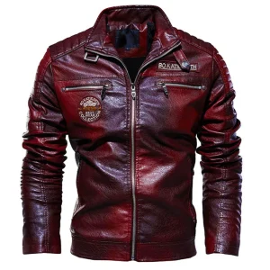 Male Stand Collar Casual Windbreaker Ropa De Hombre Coat Plus Size Leather Jacket Men's Winter Fleece Motorcycle PU Leahter Jacket