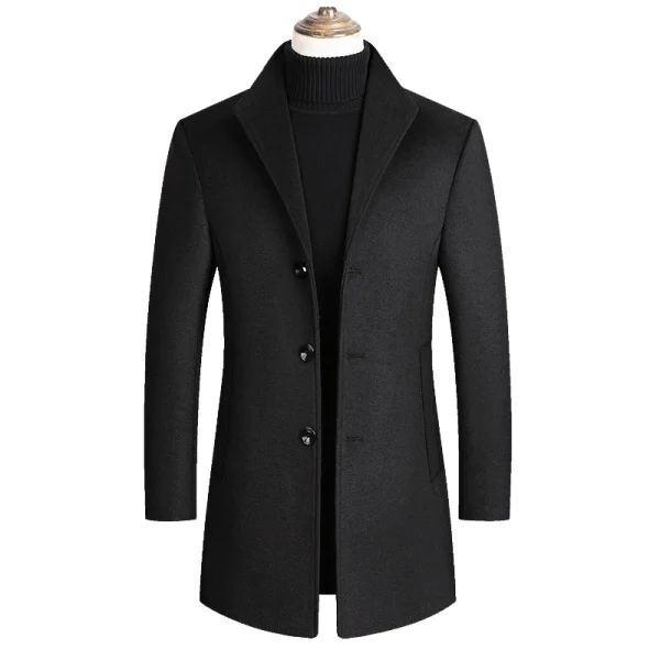 Men's Trench Pea Coat with Wool Blends 2025 Spring/Winter New Solid Color Premium Men's Wool Jacket Luxury Brand Apparel - Image 4