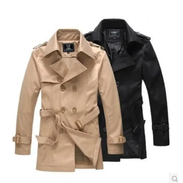 Men's Double-breasted Vintage Classic Long Coat Thick Black Khaki Spring/Autumn Business Trench Jacket - Image 6