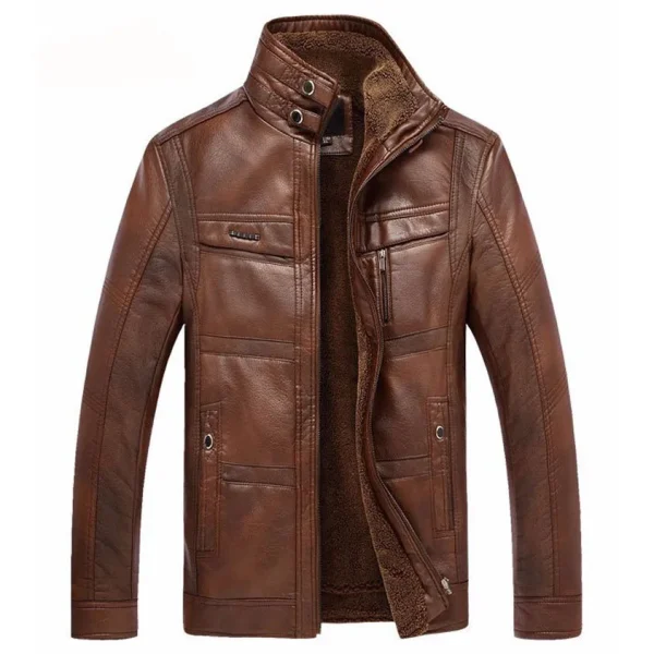 Business Winter Faux Fur Men's Fleece Leather Jacket Men's Coats 2024 Brand Premium PU Outerwear - Image 2