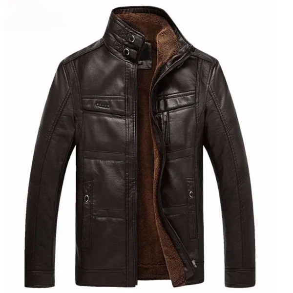 Business Winter Faux Fur Men's Fleece Leather Jacket Men's Coats 2024 Brand Premium PU Outerwear - Image 3