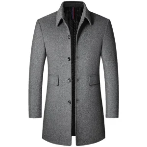 Men's Thick Winter 40% Wool Coats with Turn-down Collars and Fashion Wool Blend Coats for Excellent Outerwear Jackets and Trenches