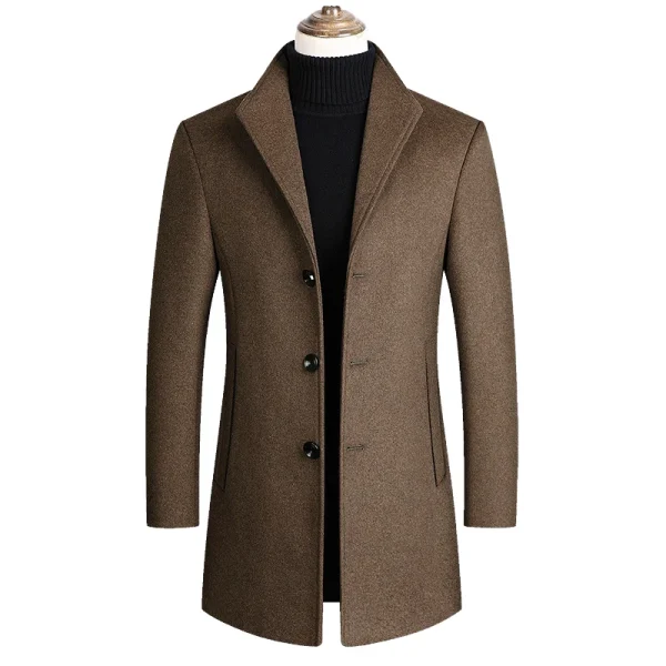 Men's Trench Pea Coat with Wool Blends 2025 Spring/Winter New Solid Color Premium Men's Wool Jacket Luxury Brand Apparel - Image 3