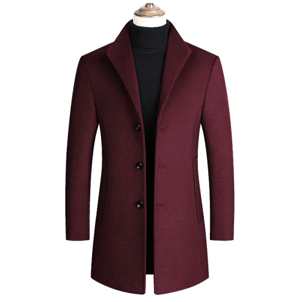 Men's Trench Pea Coat with Wool Blends 2025 Spring/Winter New Solid Color Premium Men's Wool Jacket Luxury Brand Apparel - Image 5
