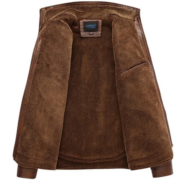 Business Winter Faux Fur Men's Fleece Leather Jacket Men's Coats 2024 Brand Premium PU Outerwear - Image 4
