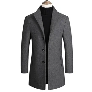 Men's Trench Pea Coat with Wool Blends 2025 Spring/Winter New Solid Color Premium Men's Wool Jacket Luxury Brand Apparel
