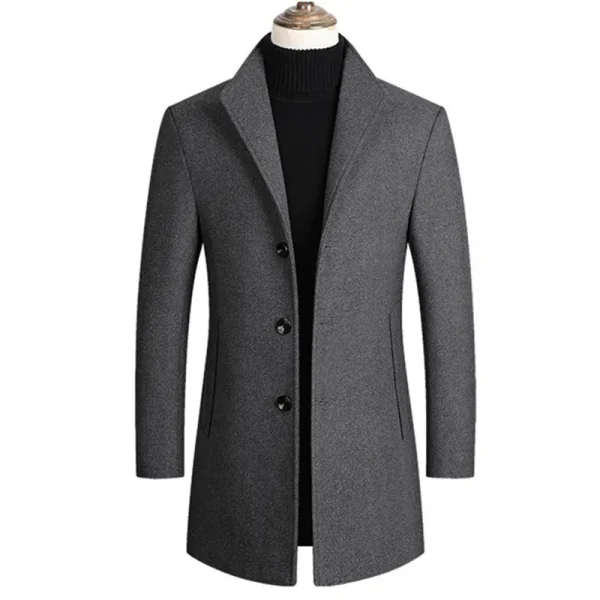 Men's Trench Pea Coat with Wool Blends 2025 Spring/Winter New Solid Color Premium Men's Wool Jacket Luxury Brand Apparel