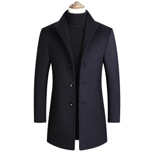Men's Trench Pea Coat with Wool Blends 2025 Spring/Winter New Solid Color Premium Men's Wool Jacket Luxury Brand Apparel - Image 2