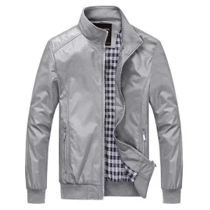 Spring 2025 Autumn Men's Jacket Grey casual stand collar jackets in a solid tone