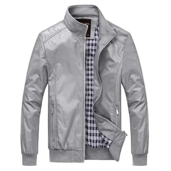 Spring 2025 Autumn Men's Jacket Grey casual stand collar jackets in a solid tone