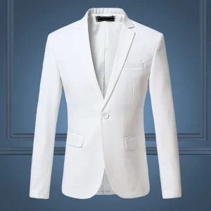 Premium Slim Casual White Suit for Men, Large Size Brands Men's Pure Color Blazers with a Business Casual Flow