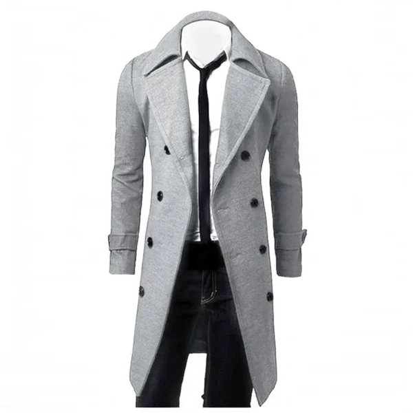 Men's Fashion Long Brand Autumn Jacket with Double Breasts, Self-Cultivation, Solid Color, Premium Trench Coat - Image 3