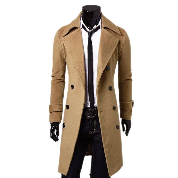 Men's Fashion Long Brand Autumn Jacket with Double Breasts, Self-Cultivation, Solid Color, Premium Trench Coat - Image 4