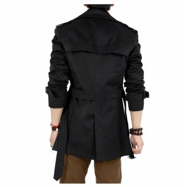 Men's Double-breasted Vintage Classic Long Coat Thick Black Khaki Spring/Autumn Business Trench Jacket - Image 3