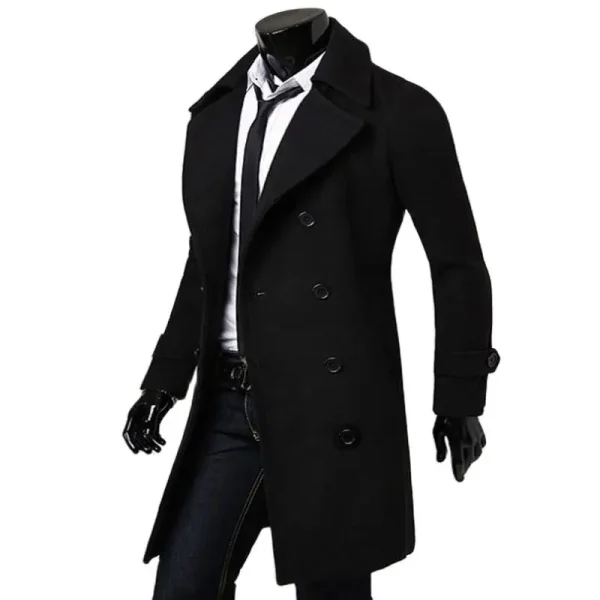 Long Trench Coat by Fashion Brand for Men: Superior Slim Fit, Solid Color, Double-Breasted Jacket - Image 6