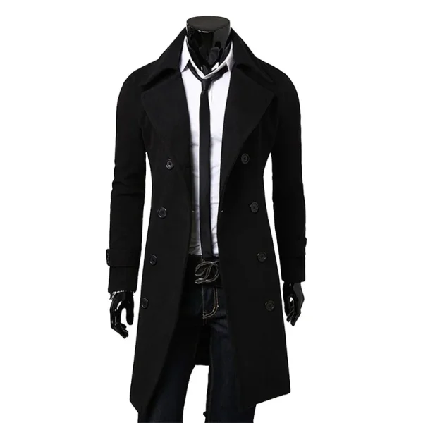 Men's Fashion Long Brand Autumn Jacket with Double Breasts, Self-Cultivation, Solid Color, Premium Trench Coat - Image 2