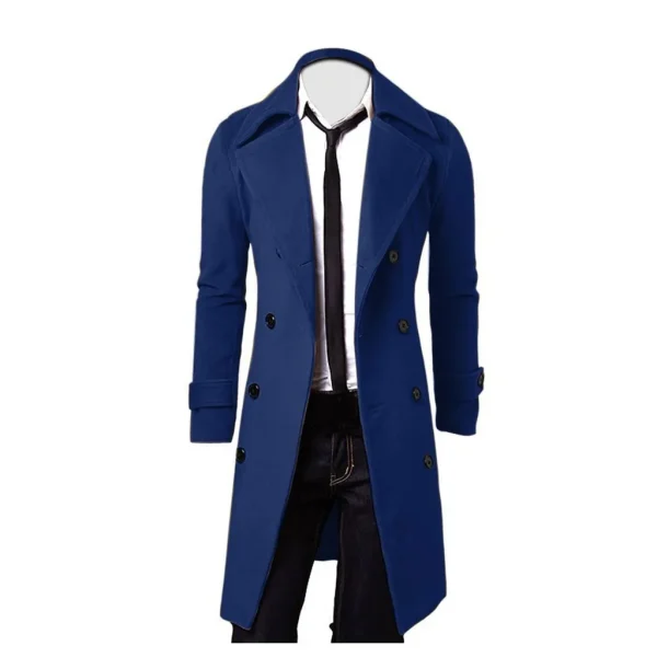 Men's Fashion Long Brand Autumn Jacket with Double Breasts, Self-Cultivation, Solid Color, Premium Trench Coat - Image 5