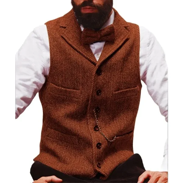 V-neck Slim Fit Gilet Homme Wedding Clothes Men's Steampunk Jacket with Stripes and Black Waistcoat Vest - Image 4